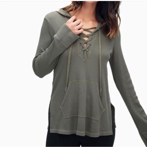 💖Splendid gray hooded waffle shirt small